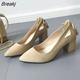 Quality Women Pumps Pure Color Square High Heels 6CM Fashion Black Leather Shallow Wedding Shoes Woman Large Size