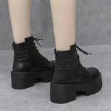 Autumn Winter Chunky Motorcycle Boots Women Punk Style Thick Bottom White Ankle Boots PU Leather Platform Booties
