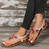 Clip Toe Bohemia Sandals Women 2024 String Beads Flat Heels Beach Sandals Woman Plus Size Non Slip Gladiator