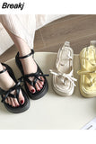 Sandals Woman Leather Low-heeled Rubber Rome Slides Hoof Heels Fabric Low Sandals Woman Leather Low-heeled Slides Rome