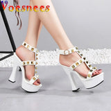 Rivet Women Slides Summer Pumps T-Belt Hollow Out Sexy Pole Dancing Shoes Thick Platform Models High Heels Sandals