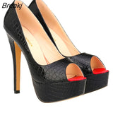 High Heels Pumps New 14cm Sexy Crocodile Pattern Shallow Party Shoes Work Ladies Red