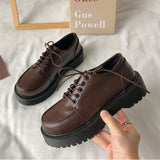 platform loafers Women Oxford Shoes Flat on Platform Casual Shoes Lace Up Leather Shoes Sewing Round Toe zapatos