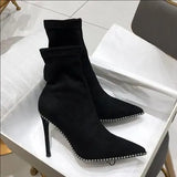Women Boots High Heels Shoes Luxury Designer Boots-Women Stiletto Ankle Pointy Fashion Stockings Rubber 2024 Ladies Lace-Up