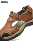 Sandals for Men Summer Outdoor Beach Shoes Casual Plus Size 10 Womens Slides Cowhide Leather Sneakers