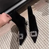 Women Boots High Heels Shoes Luxury Designer Boots-Women Stiletto Ankle Pointy Fashion Stockings Rubber 2024 Ladies Lace-Up