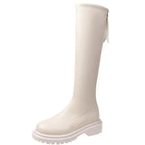Women Thigh High Boots Women Casual Plush Knee Boots Brand Designer Zip Ladies Leather Long Boots White Mujer Shoes