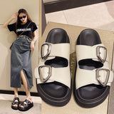Rubber Black Women's Slippers and Ladies Sandals Round Toe Height Summer 2023 with Heel Shoes Unique Luxury Normal