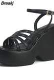 Wedge Heels Sandals For Women 2023 Summer Chunky Heeled Casual Ankle Strap Fashion Women Sandals