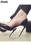 Matte Black 12cm High Heels Shoes Woman Pumps Side Empty Pointed Toe Stilettos Sexy Wedding Shoes QKOU002