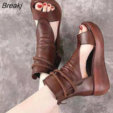 Ladies Sandals Hollow-Out Gladiator Shoes Women Flats Open Toe Leather Platform Summer Cool Boots Rome Style Zipper