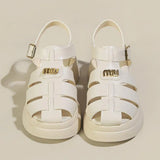 Roman Sandals Women's Summer Thick Soles And High Heels Hollowed-Out Black Leather Shoes Mary Jane Love Shoes Single