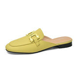 Mules Fashion Design Square Toe Chains Slippers Shoes Summer Outdoor Office Wear Green Yellow Sandals