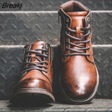 Retro Ankle Leather Men Boots High-Top Side Zipper Tooling Black Brown Boots Outdoor Desert Boots Fashion Men