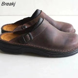 Men Leather Slippers Flat Bottom Round Head Back Empty Slippers Men Shallow Mouth Casual Slippers 48 Size Toe Sandals Men