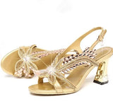 Women Wear Comfortable Non-Slip Open Toe Shoes With Rough Heels And A New Elegant Bohemian Crystal High