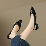 Sequin Pointed Toe Slides 3 Cm Square Low Heels Students Half Slippers Summer Casual Beach Women Sandals Outdoor