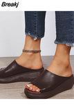 Ladies Leather Sole Slippers Women Sexy High Heel Mules Clogs Black Peep Toe Platform Mules Emal Slip on Sandals