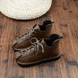 National Style Ankle Boots Mori Literary Handmade Comfort Soft-Sole Flat Womens Boots Casual Women Boots Wild Women