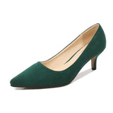 Low Heel Pumps Lady Pointed Toe Kitten Heels Female Green Flock Plus Size 43 44 45 46 Red Shoes 2023 Women 5cm High