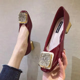 for Woman 2023 with Medium Heels Women's Summer Footwear Block Heel Chunky Diamond Square Toe Rhinestone Crystals Red A