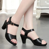 Cute Light Green Buckle Strap Peep Toe Square Heel Shoes Women Fashion Beige Spring Summer High Heel Beach Sandals