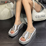 Gold High heeled slippers Women summer New Brand Designer Peep Toe Sandals Women Soft comfortable platform slipper
