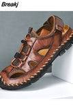 Men Summer Sandals 2023 New Casual Leather Beach Sandals Men's Shoes Free Shipping Breathable Comfortable Soft Roman Men