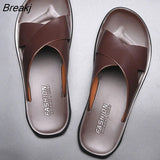 Dress Men Sandals Leather New 2023 Fashion Vintage Men Shoes High Quality Soft Comfort Casual Flats Beach Male
