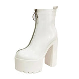 And Autumn 2023 New Thick Heel Short Boots European And American Fashion 14CM Women Shoes Front Zip Round Head High