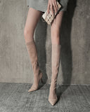 Style Stretch Fabric Pointed Toe Women Knee-High Boots Spring Autumn Fashion High Heels Shoes Long