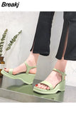 for Women Green Ladies Shoes Wedge with Platform Waterproof Summer 2023 Medium Heels Footwear Wedges Heel One Word
