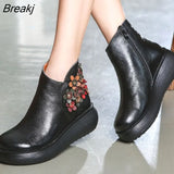 New Autumn Women's Genuine Leather Platform Shoes Wedges Lady High Heel Shoes Woman Pumps Handmade Flower
