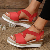 Summer Platform Wedge Sandals Women Plus Size 42 Elastic Strap Gladiator Sandals Woman Patchwork Thick Bottom