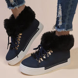 Fur Warm Winter Sneakers for Women 2023 New Thick Plush Flat Cotton Shoes Woman Lace Up Non Slip Snow Boots Plus Size