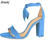 Women Open Toe Sexy Ankle Straps Sandals High Heels Summer Ladies Bridal Suede Thick Heel Pumps wedding shoes Dress Pump