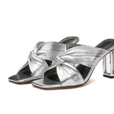 High Heels Slippers Women Summer 2023 Plus Size Female Slippers Fashion Gold Open Toe