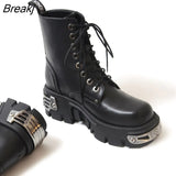 Style Platform Women Ankle Boots Women's Motorcycle Boot Fashion Ladies Chunky Shoes Metal Decor Black BIG Women Boots