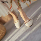 Summer Autumn Single Shoes Women's Thick Heel French Mary Jane Medium Heel Gentle Square Toe Retro Shallow Soft High