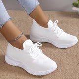 Lace Up White Sneakers for Women 2023 Autumn Breathable Knitting Sports Shoes Woman Non-Slip Soft Bottom Socks