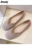 for Woman 2023 Diamond Flats Women's Summer Footwear Flat Square Toe Pink with Crystals Rhinestone Office 39 Beau Today