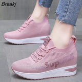 Heels Fashion Sneakers for Women Breathable Spring Platform Lace Up Fashion Causal Vulcanized Footwear Chunky Luxury