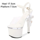 Women's Shoes Stripper Heels Platform Sandals Mules High Heels 17.5 cm Transparent Strip Pole Dance Pistol Heel Size
