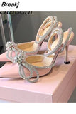 Sequined Bowknot Women's Sandals Sexy Ankle Strap High Heels Pumps Female Sandals 2023 Summer Wedding Nightclub