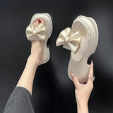 Women Slippers Summer Shallow Med Slides Platform Fashion Butterfly-Knot Shale Female Beach Soft Luxury Sabot