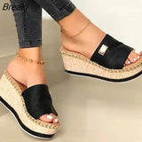 Wedges Slippers Platform High Heels Women Slipper Ladies Outside Shoes Basic Clog Wedge Slipper Flip Flop
