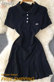 Women Dress Solid Turn down Collar Short Sleeve Buttons Mini Dress Fashion Streetwear Casual Female Pleated Dress