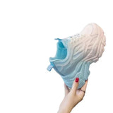 Women's Mix Color Chunky Sneakers 2024 Spring Breathable Mesh Platform Sports Shoes Woman Lace Up Thick Sole Casual Shoes