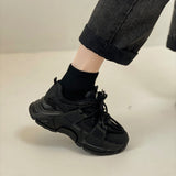 Sneakers Sports Shoes Women's New Spring Autumn Versatile Lace Up Thick Bottom Breathable Zapatillas Mujer Black