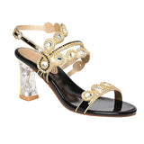 New High-Heeled Women's Sandals Leather Fashion Sexy Assorted Crystal Thick-Heeled Open-Toed Water Drill